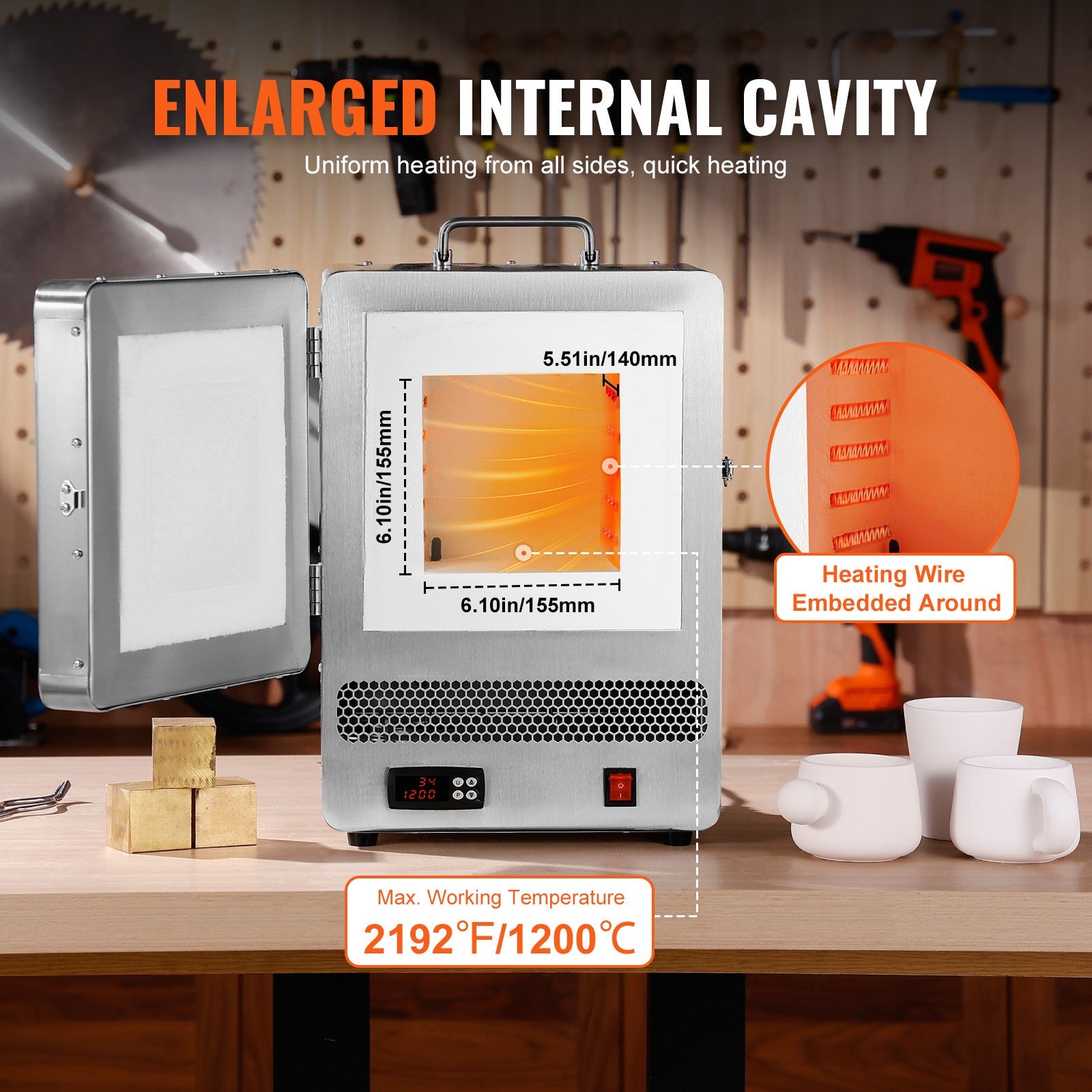 Tabletop Kiln Melter 1500W Electric Melting Furnace for Wax Casting Metal