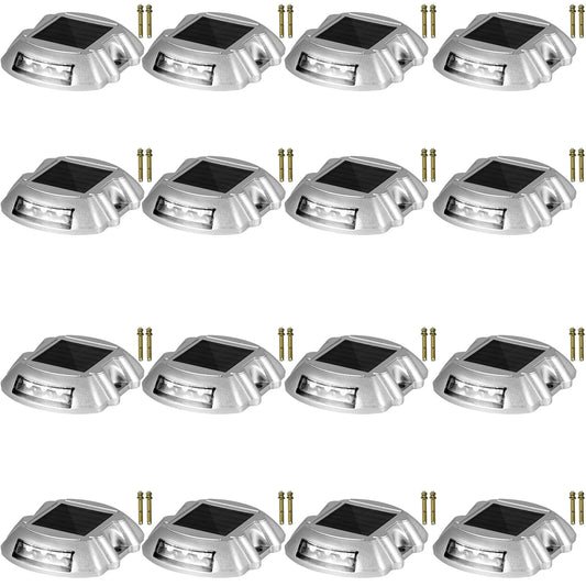 VEVOR 16pcs Solar Driveway Lights 6 LED White Light for Path Step Dock Deck IP68