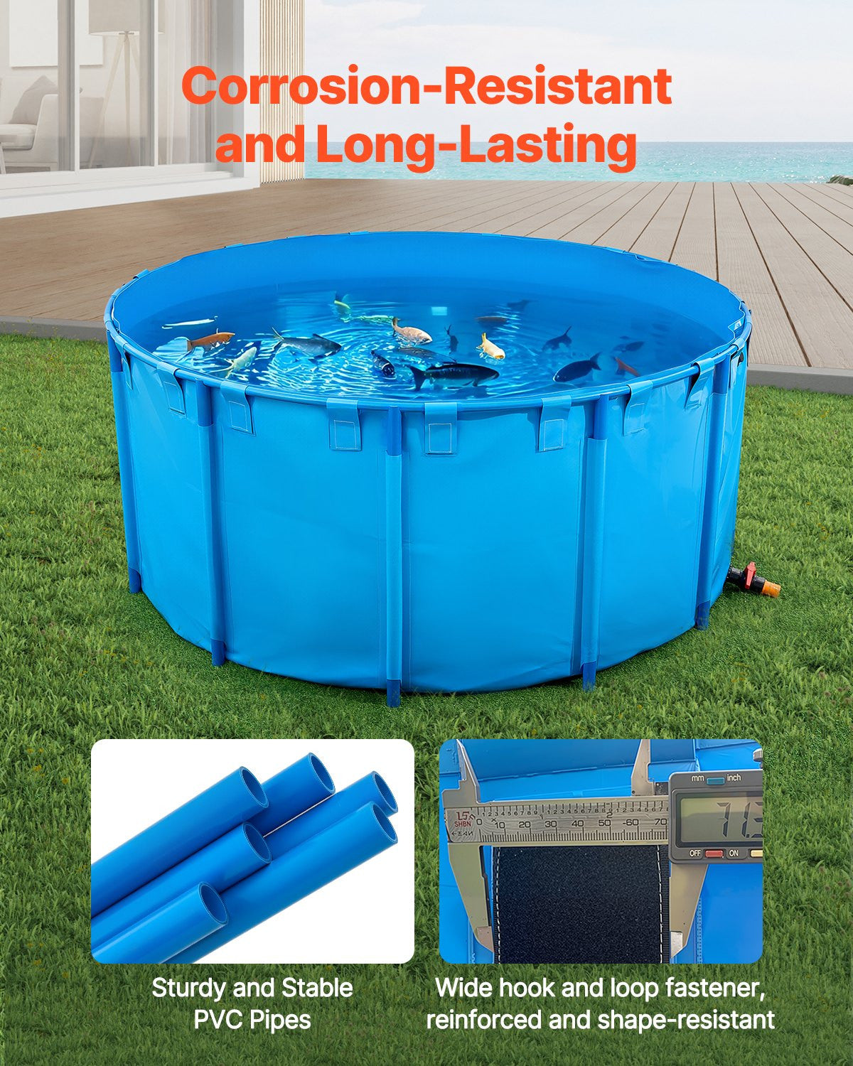 VEVOR Canvas Fish Pond, 1320 Gal Capacity Above Ground Fish Pond, Foldable PVC K