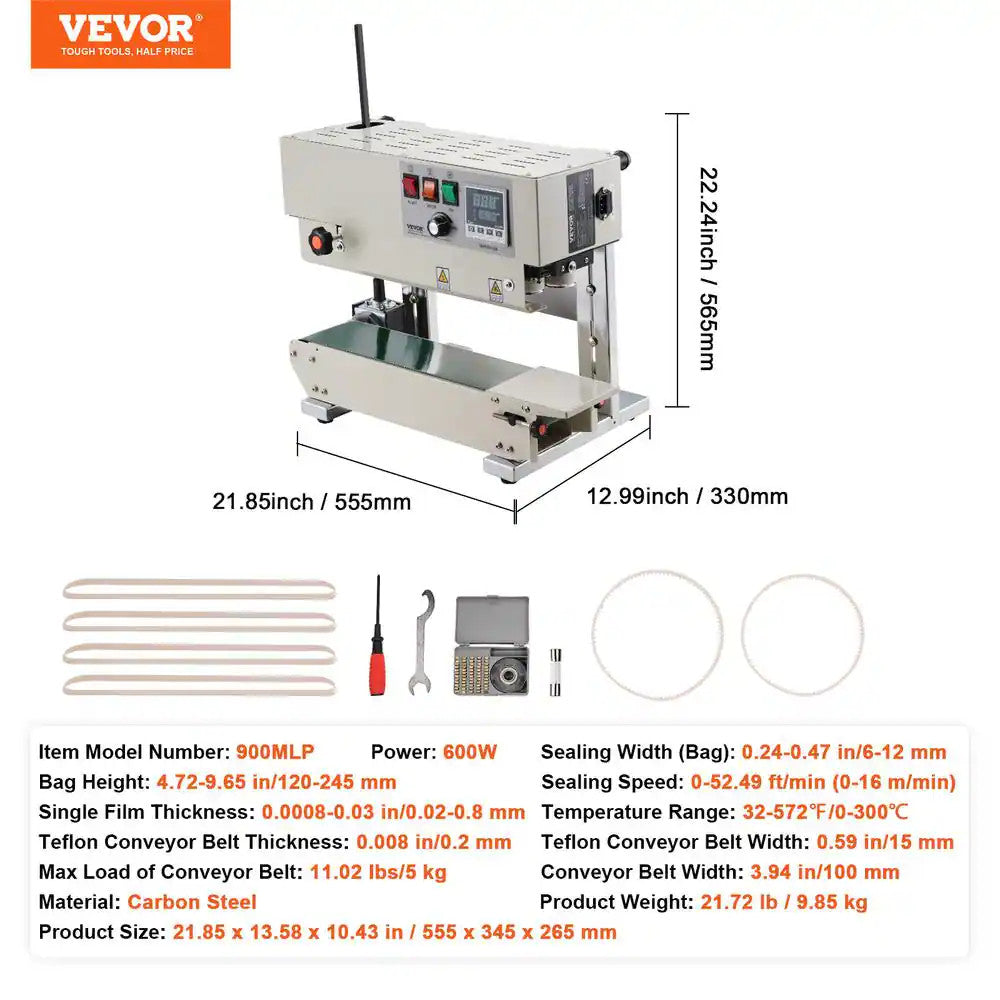 Continuous Bag Band Sealing Machine, White, Food Vacuum Sealer with Digital Temp