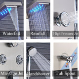 LED Shower Panel Tower Massage System Rain&Waterfall Jets Faucet Stainless Steel