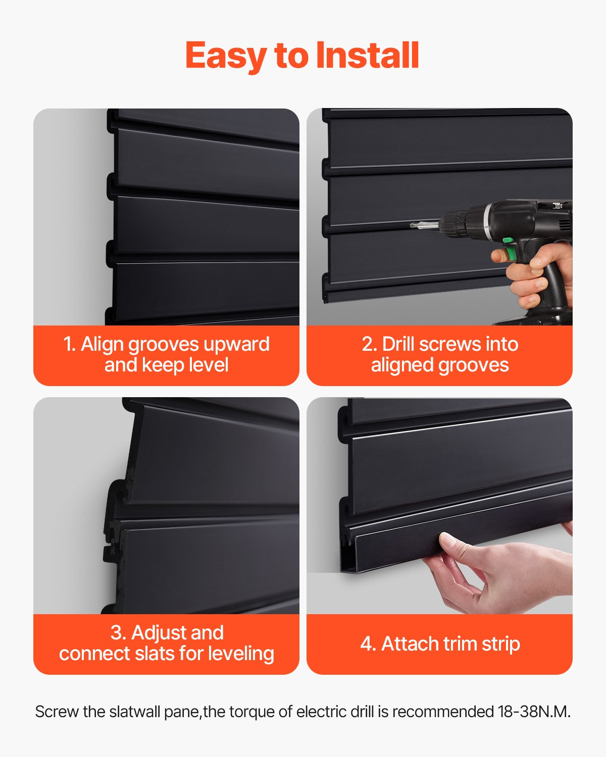 8 x 4 ft Slat Wall Paneling PVC Black Garage Slatwall with Modular Design