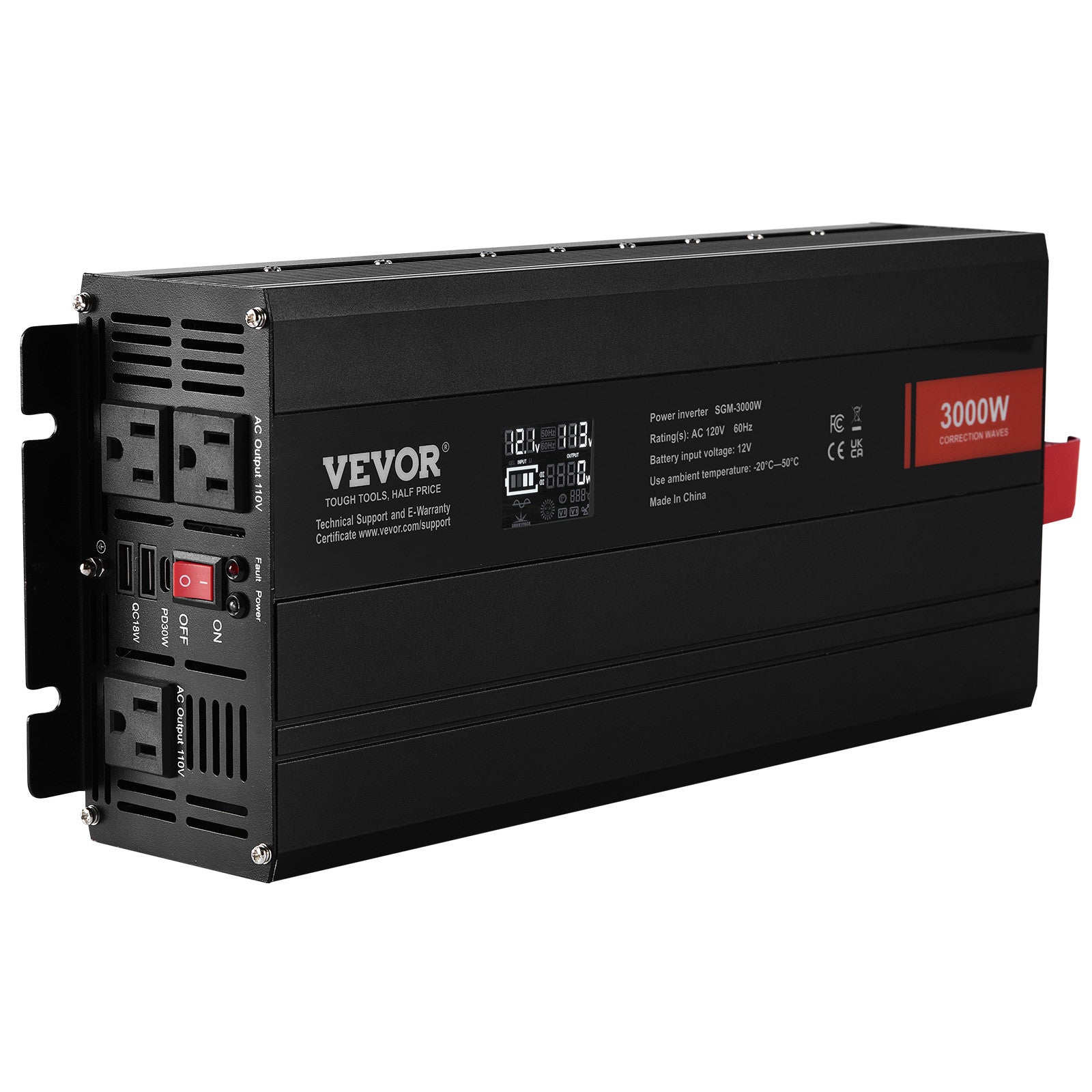 Power Inverter 3000W 6000W 12V DC to 110V 120V AC LCD Outdoor for Car Truck Home
