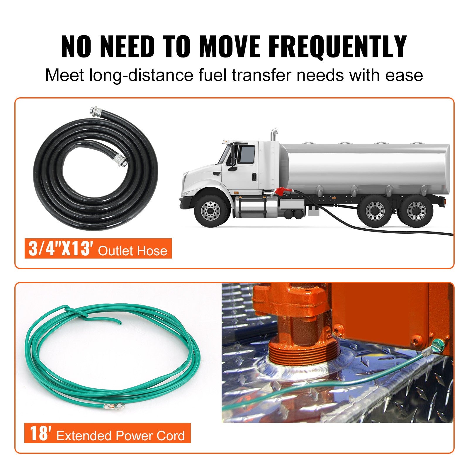 Fuel Transfer Pump Gasoline Pump 16GPM 12V with Hose & Nozzle for Diesel