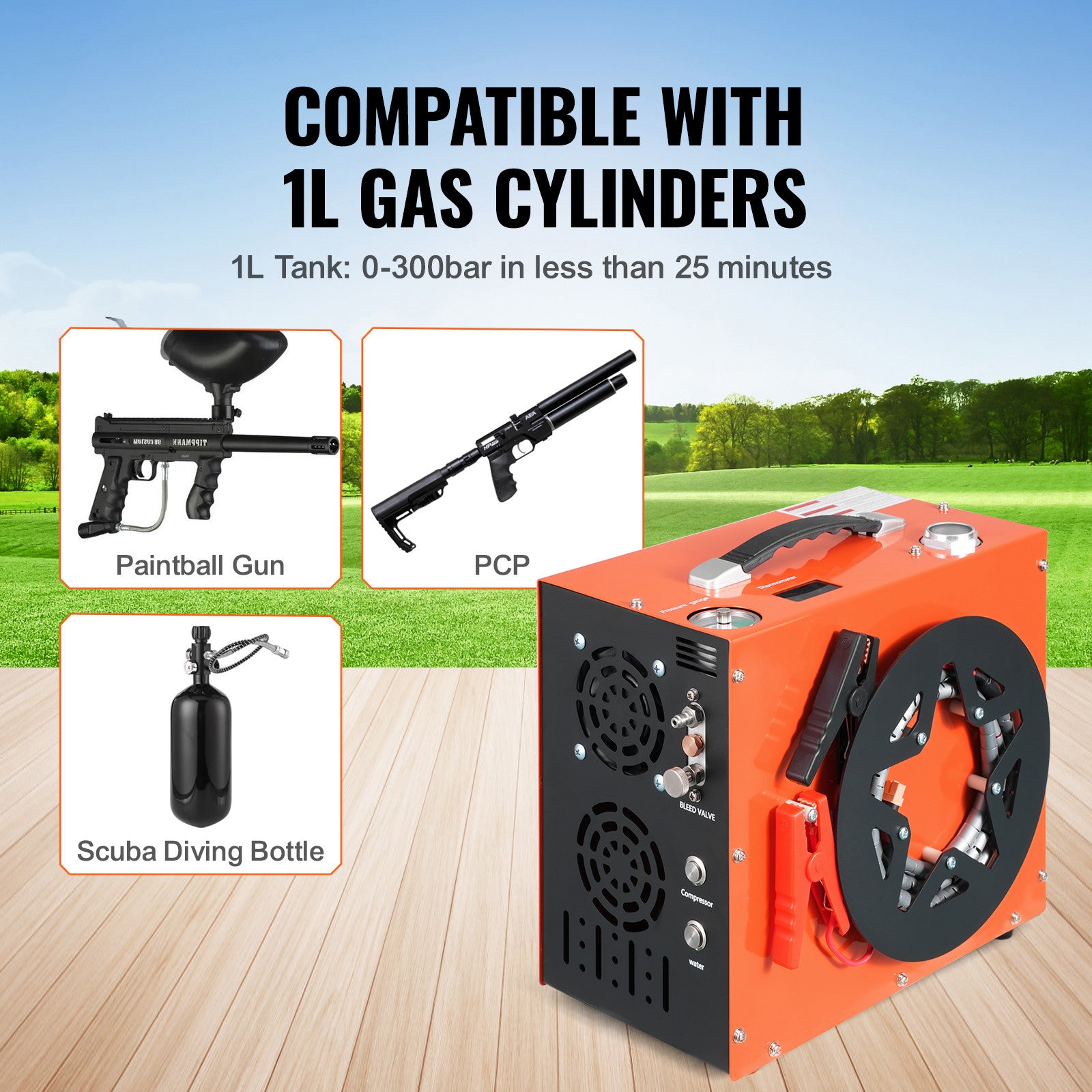 PCP Air Compressor 4500PSI/30Mpa Built-in Converter DC12V/AC120V Auto-Stop