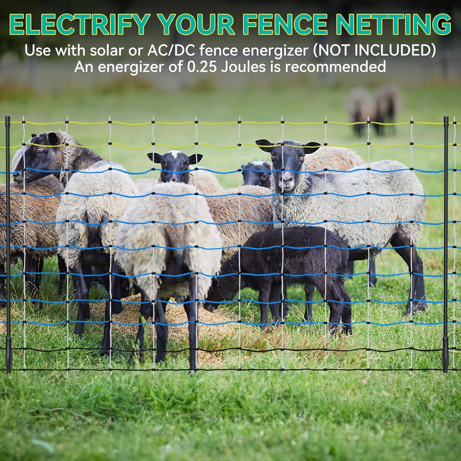 Portable Electric Netting Fence Kit Goats Fencing 35"H x 164'L with Posts Spikes
