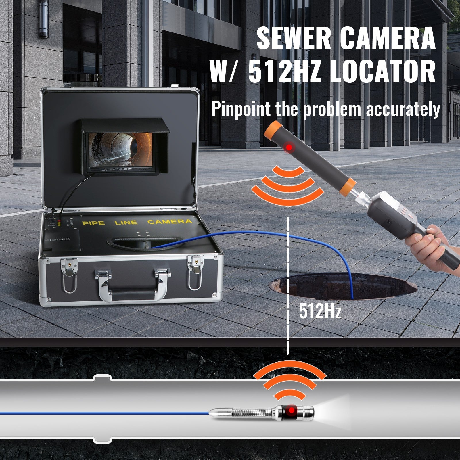 Uimoso 30m/100ft 7" Sewer Camera Pipe Inspection Camera 1000TVL 512Hz Locator