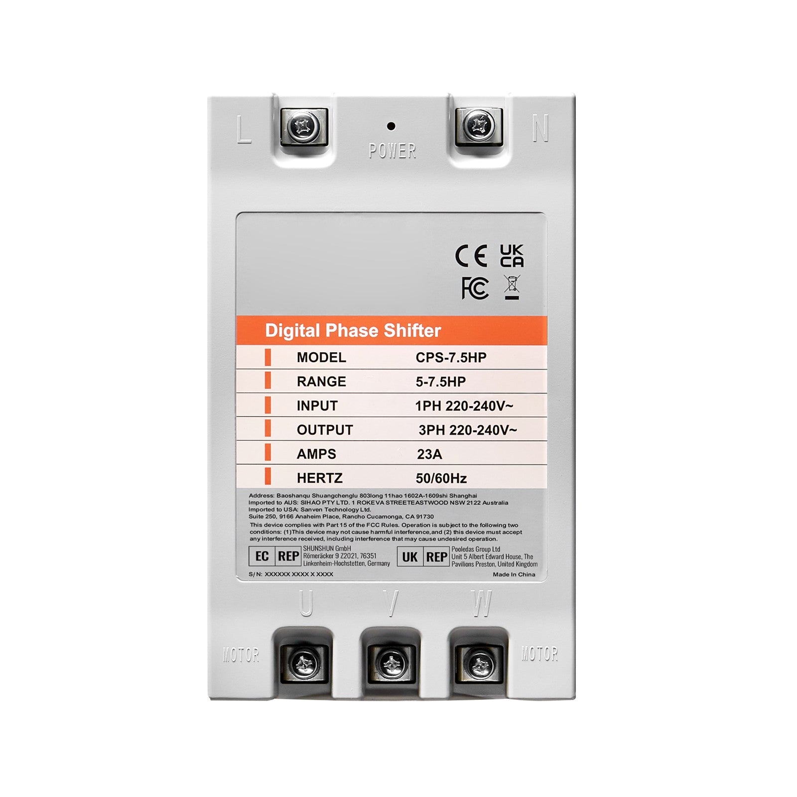 Uimoso 7.5HP Single 1 Phase to 3 Phase Converter Digital Phase Shifter 23A 220V