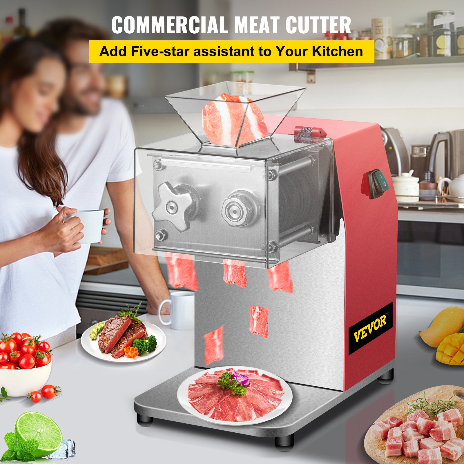 VEVOR Commercial Meat Cutter Slicer Meat Shredding Machine 551 Lbs/H 850W 3.5mm