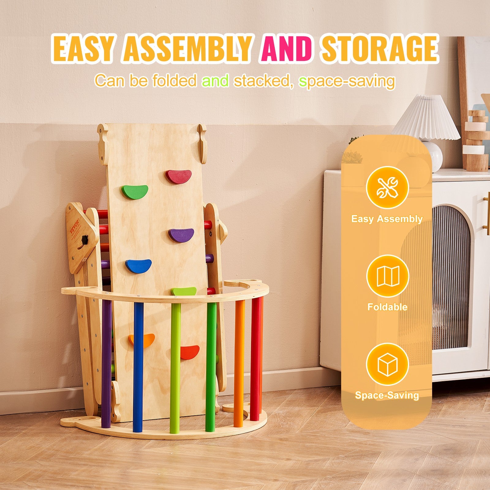 Pikler Triangle Set 5in1 Montessori Climbing Toys for Toddlers M Colorful