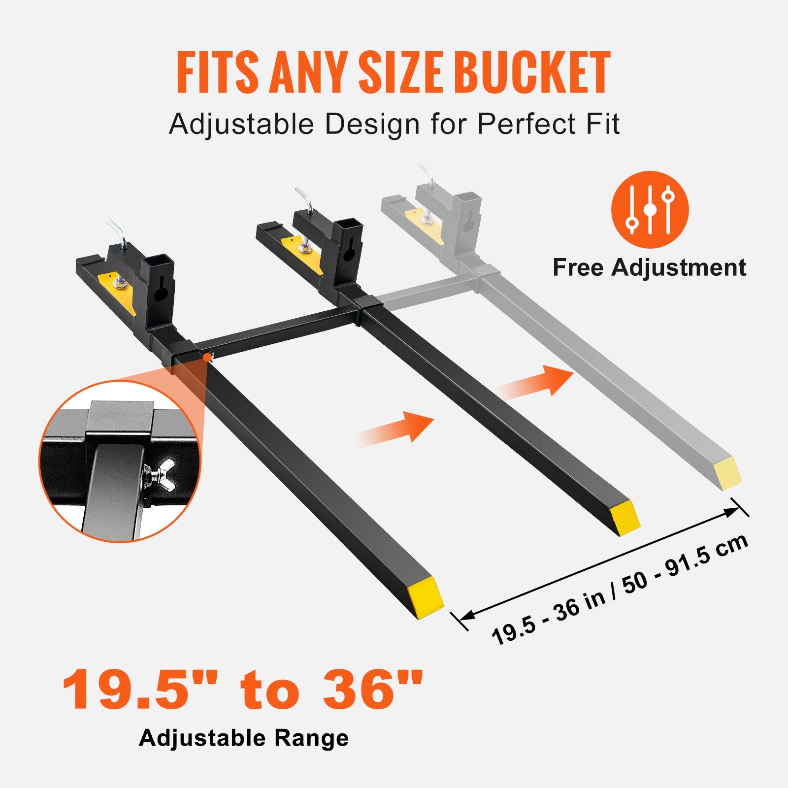 VEVOR Clamp on Pallet Forks 2000lbs Tractor Forks 60" Adjustable Bucket Forks