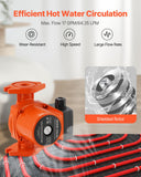 VEVOR 1/9 HP Cast Iron Circulator Pump - 17 GPM, 120V for Hot Water & Heating