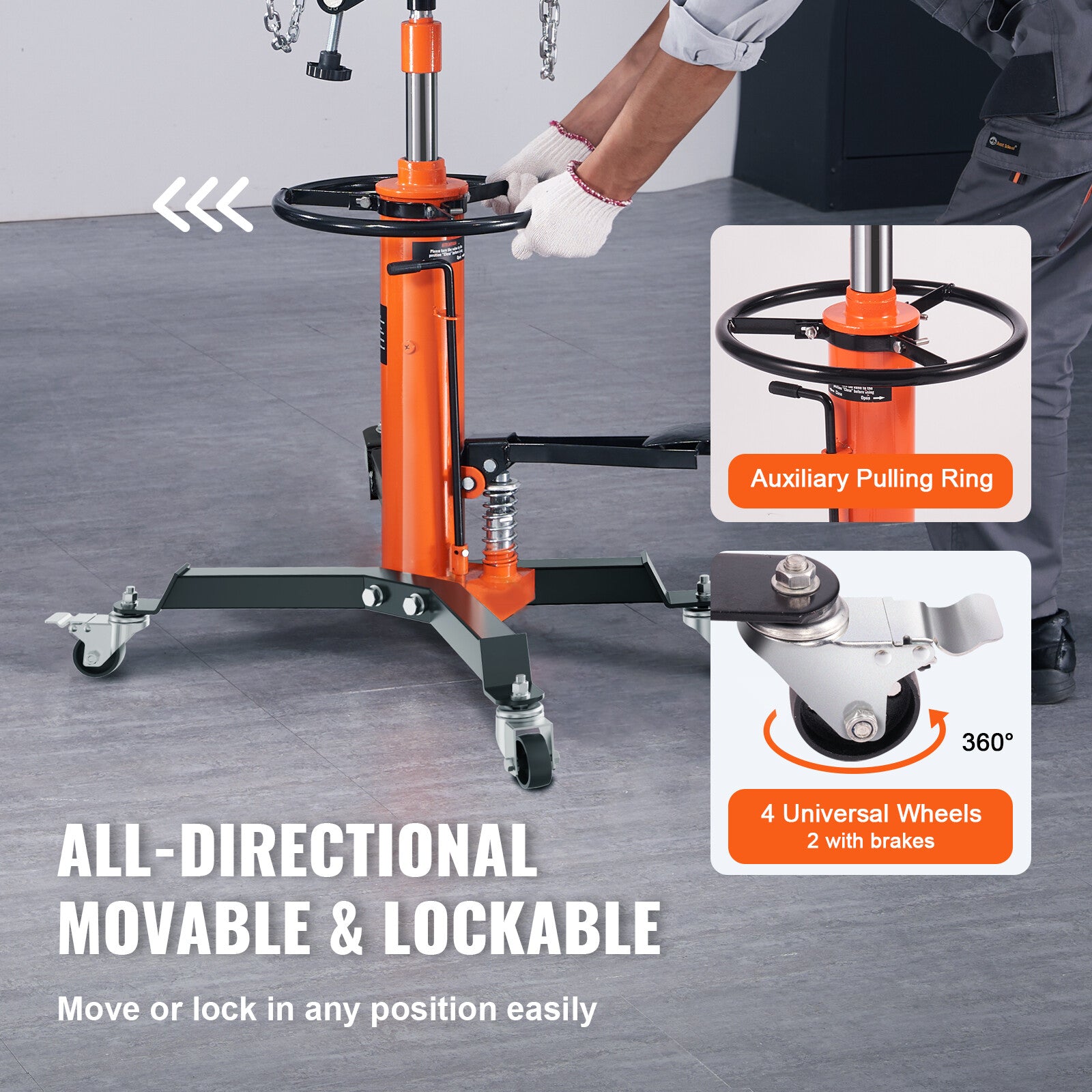 VEVOR 1322-1660 lbs Hydraulic Transmission Jack 360° Swivel Wheels Lift Hoist