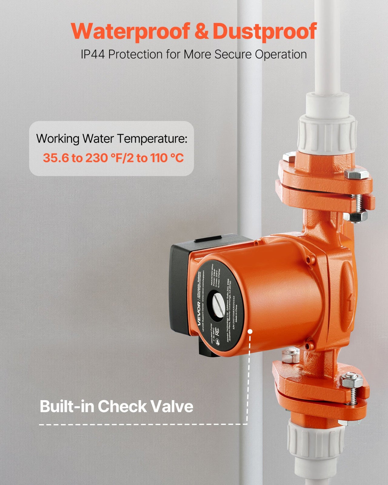 VEVOR 1/9 HP Cast Iron Circulator Pump - 17 GPM, 120V for Hot Water & Heating