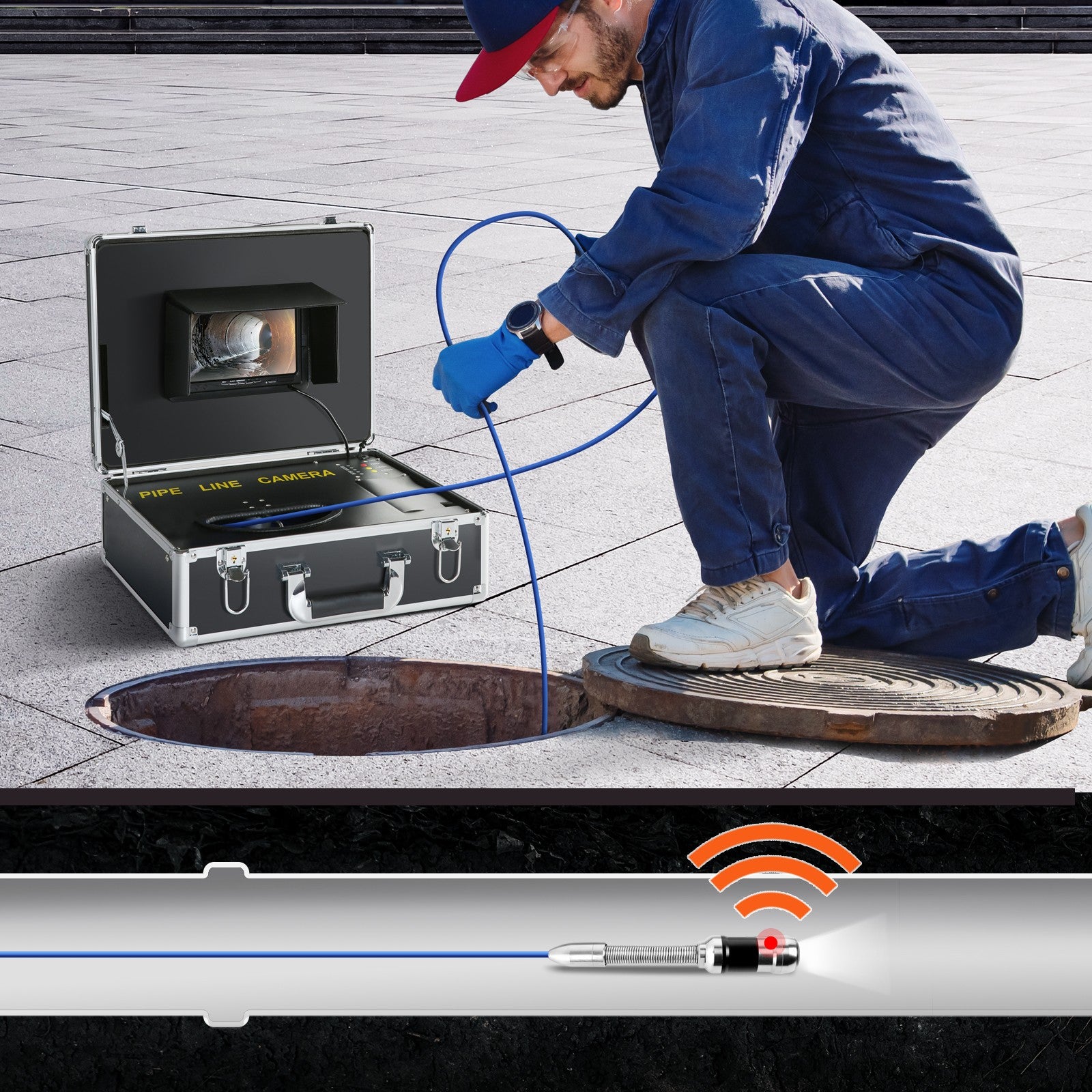 Uimoso 30m/100ft 7" Sewer Camera Pipe Inspection Camera 1000TVL 512Hz Locator