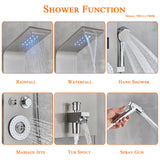 LED Shower Panel Tower Massage System Rain&Waterfall Jets Faucet Stainless Steel