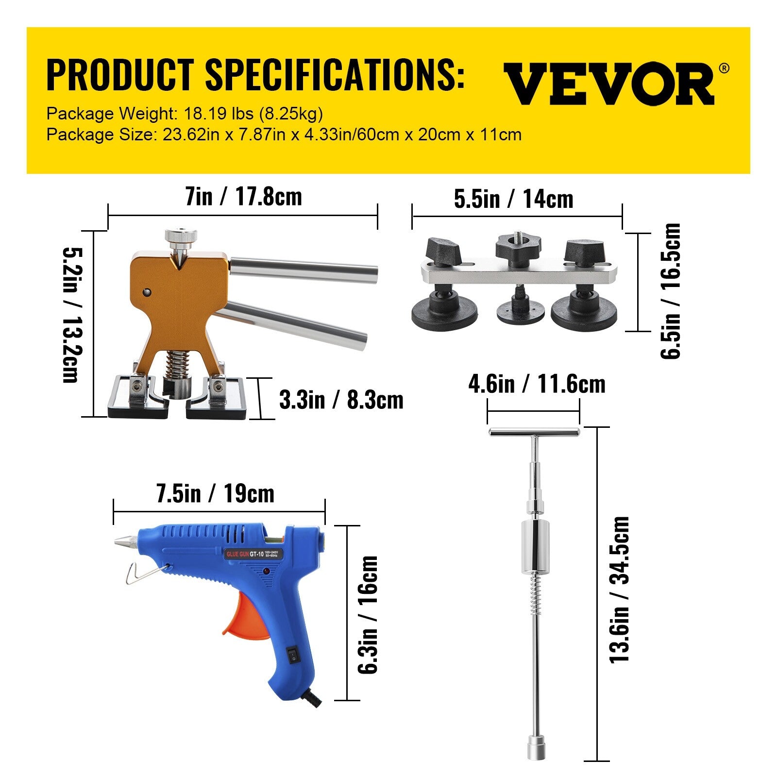 VEVOR 89Pcs Paintless Dent Removal Puller Stainless Steel Tool Dent Repair Rods