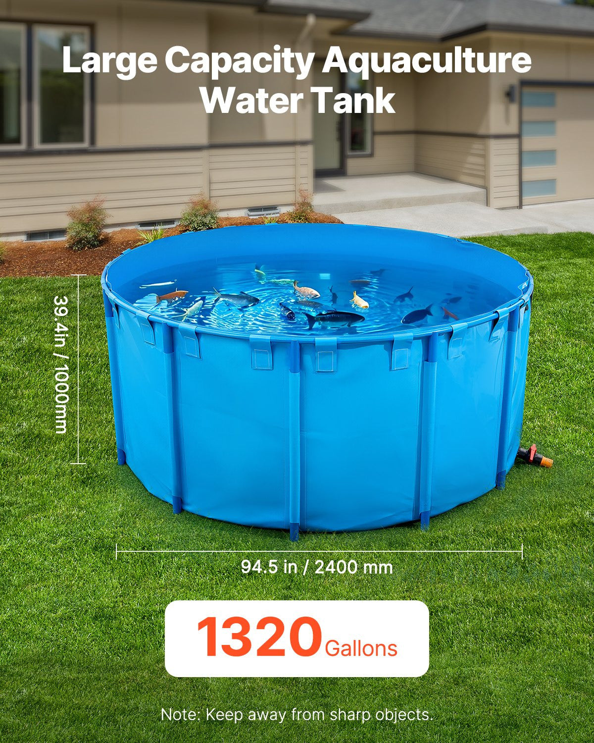 VEVOR Canvas Fish Pond, 1320 Gal Capacity Above Ground Fish Pond, Foldable PVC K