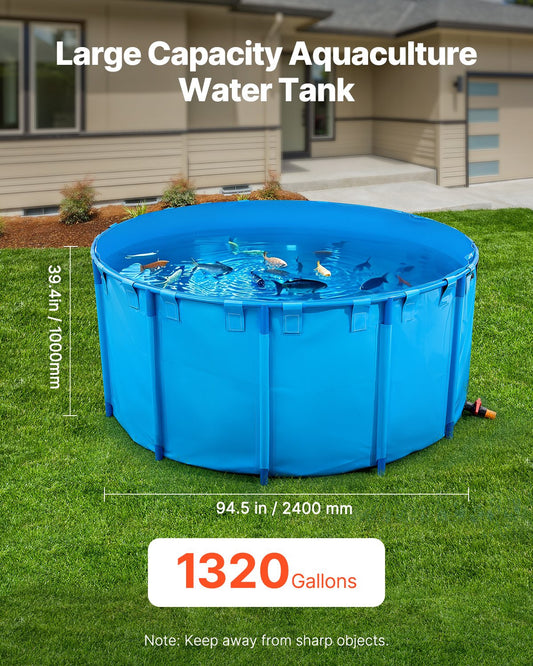 VEVOR Canvas Fish Pond, 1320 Gal Capacity Above Ground Fish Pond, Foldable PVC K