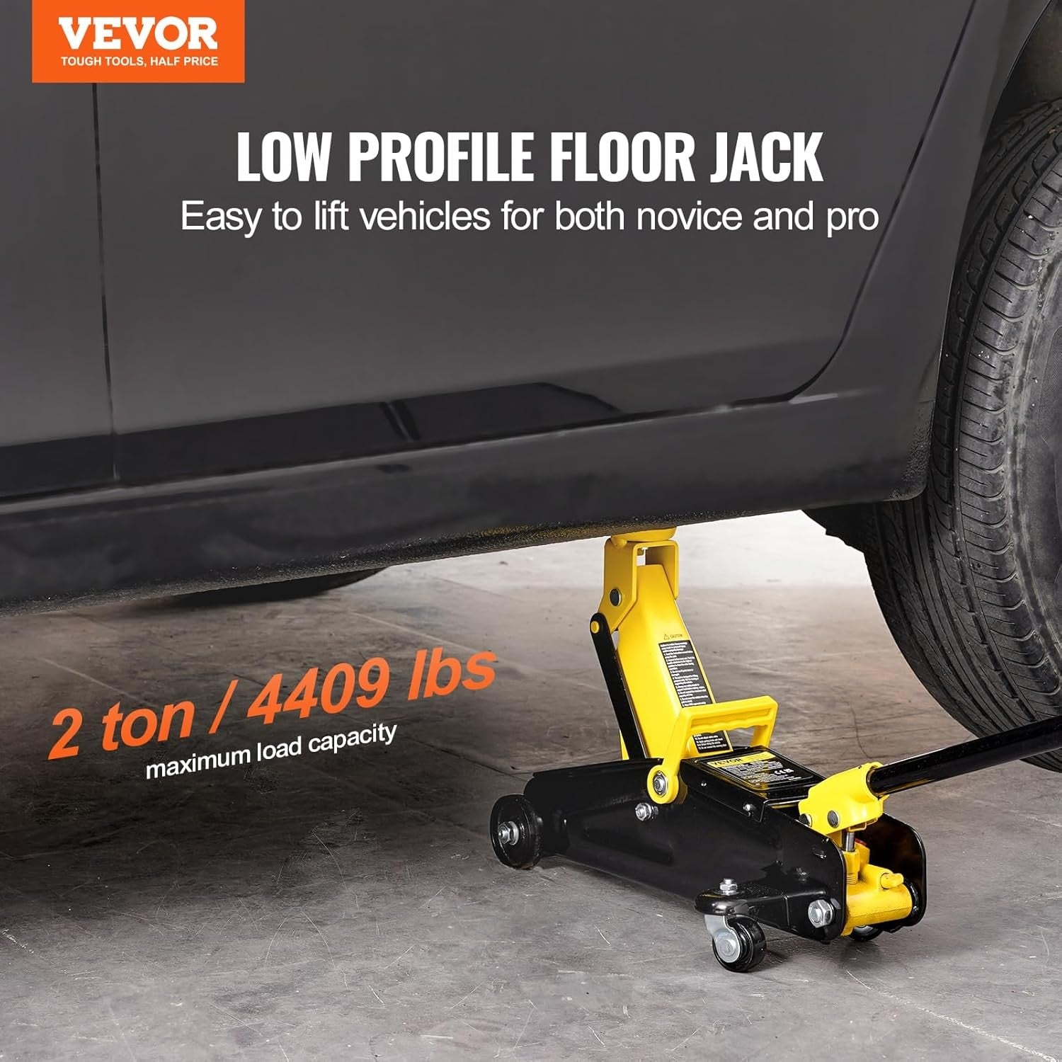 Low Profile Floor Jack 2 Ton (4400 lbs), Heavy Duty Iron Hydraulic Racing Floor