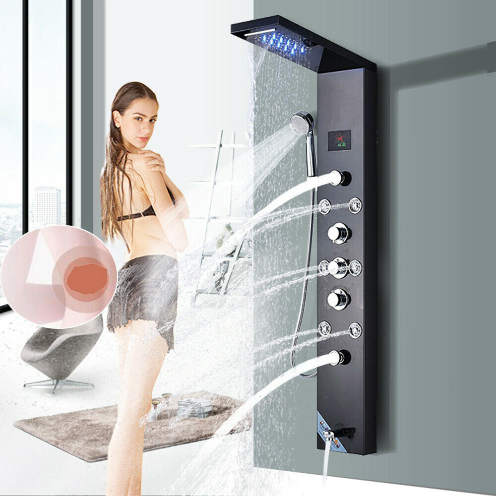 LED Shower Panel Tower Massage System Rain&Waterfall Jets Faucet Stainless Steel