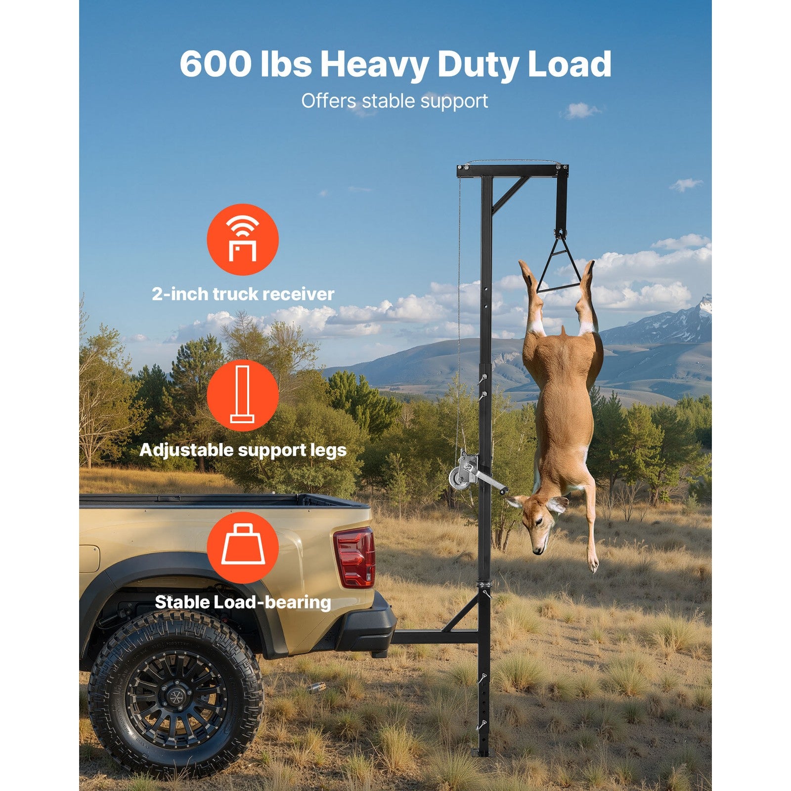 Uimoso Truck Hitch Hoist 600 lbs Hunting Deer Lift with 2-inch Receiver