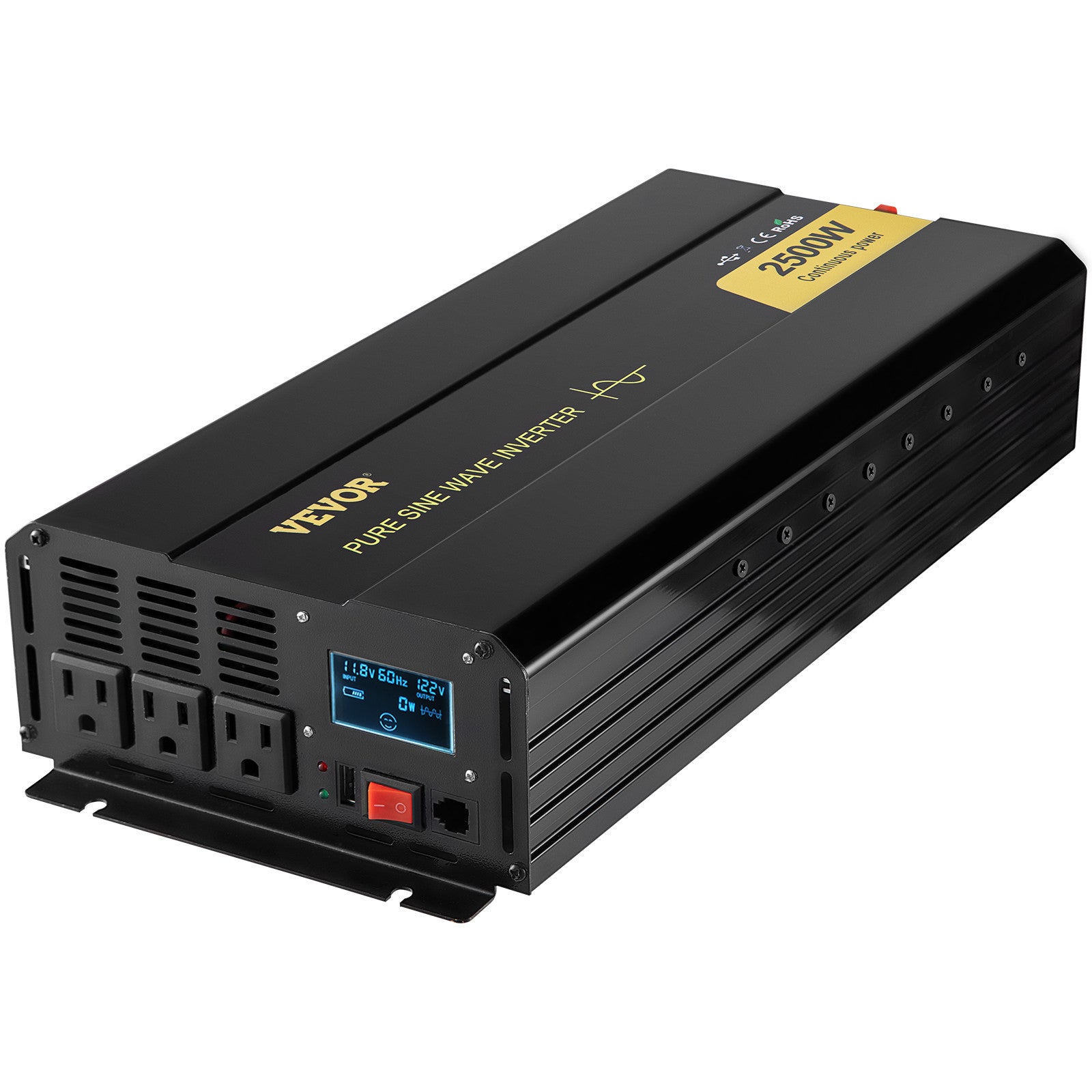 Pure Sine Wave Inverter Power Inverter 2500W DC12V to AC120V Inverter LCD