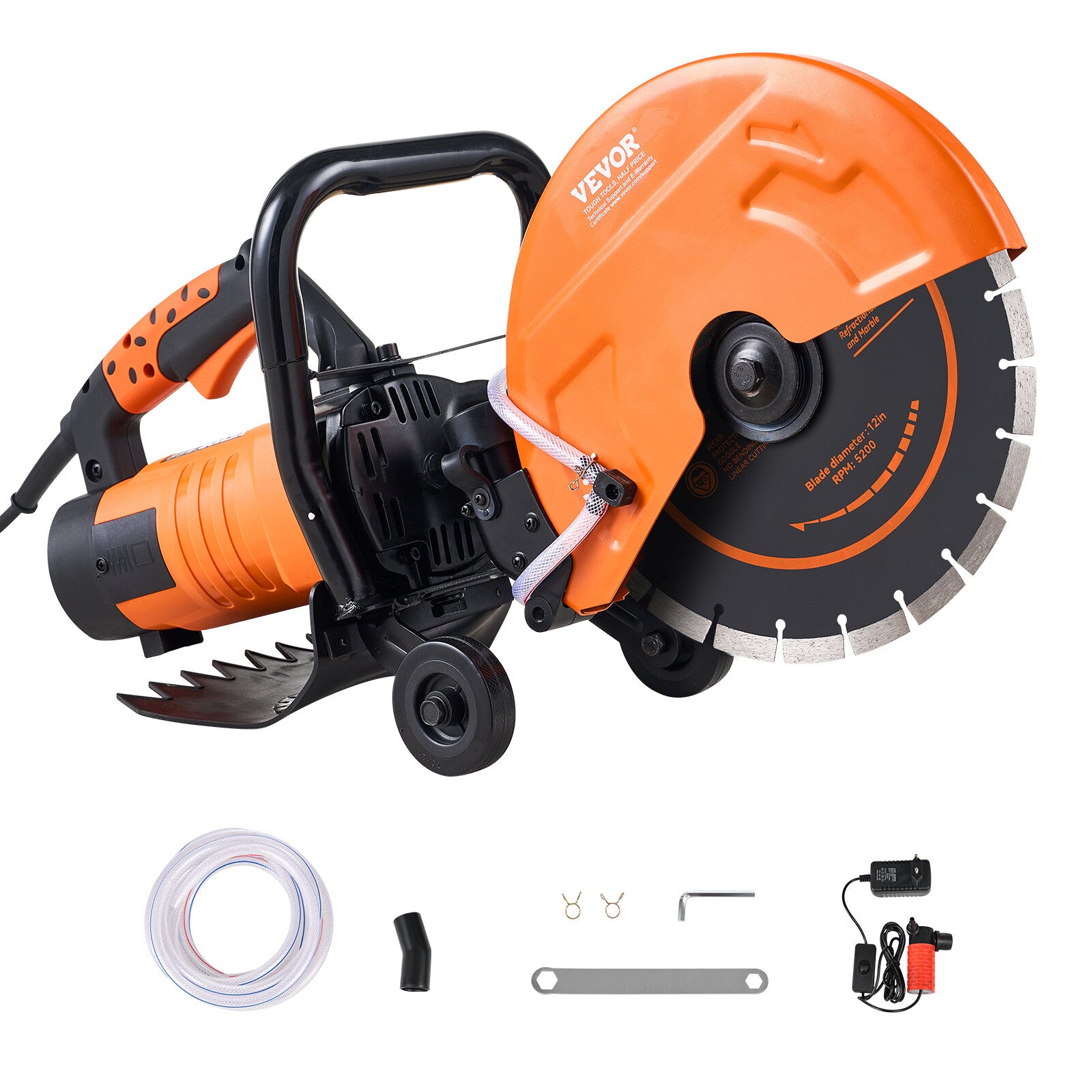 VEVOR 12'' Electric Concrete Saw Wet/Dry Saw Cutter with Water Pump and Blade