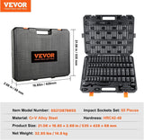 VEVOR 1/2'' Drive Impact Socket Set 65pc SAE/Metric 6 Point CR-V with Case