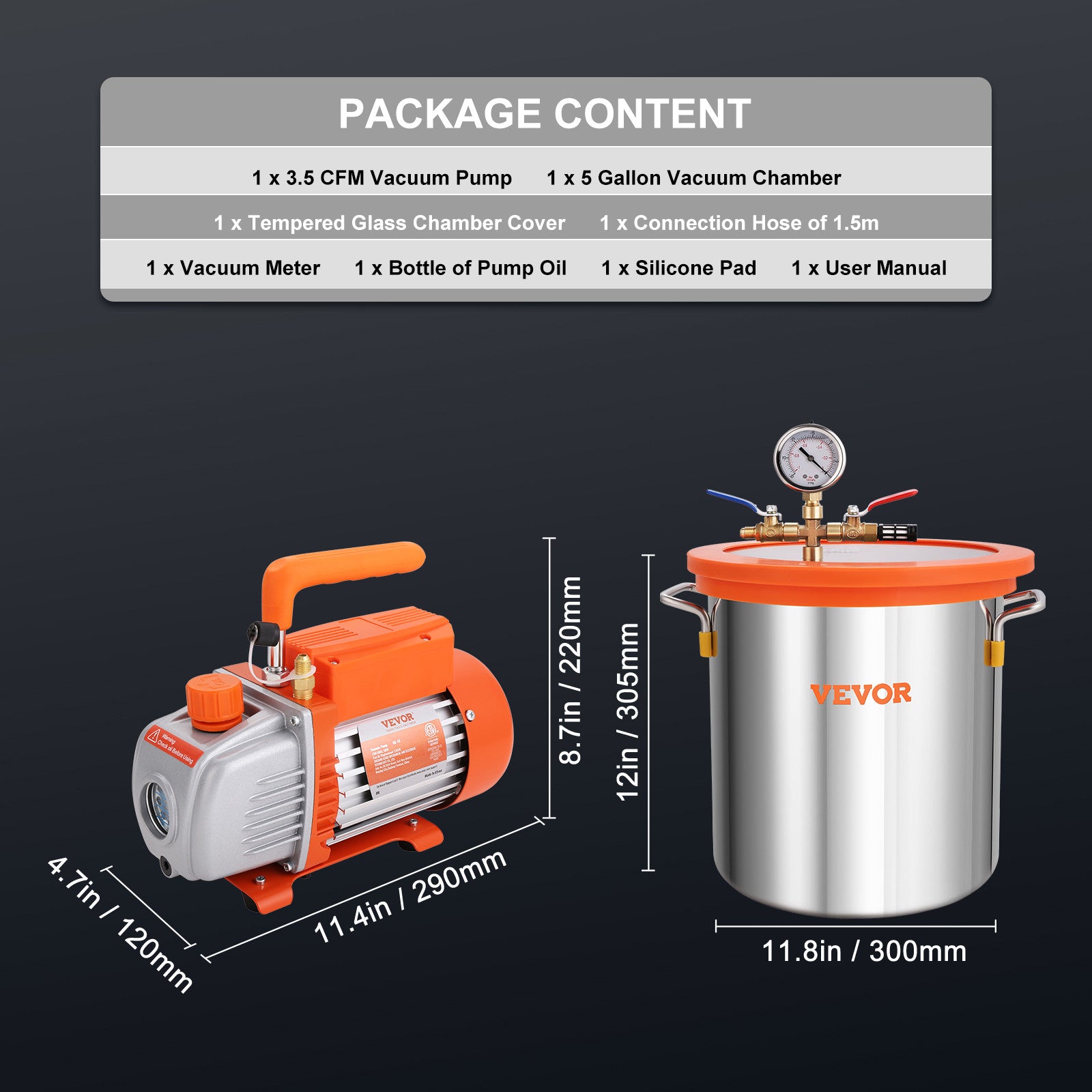 VEVOR 5 Gallon Vacuum Chamber and 3.5CFM Single Stage Pump Degassing Chamber Kit