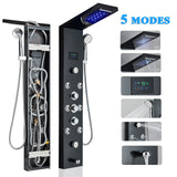 LED Shower Panel Tower Massage System Rain&Waterfall Jets Faucet Stainless Steel