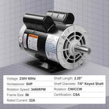 VEVOR 5HP Air Compressor Motor 3450 RPM Single Phase Electric Motor 7/8 in.