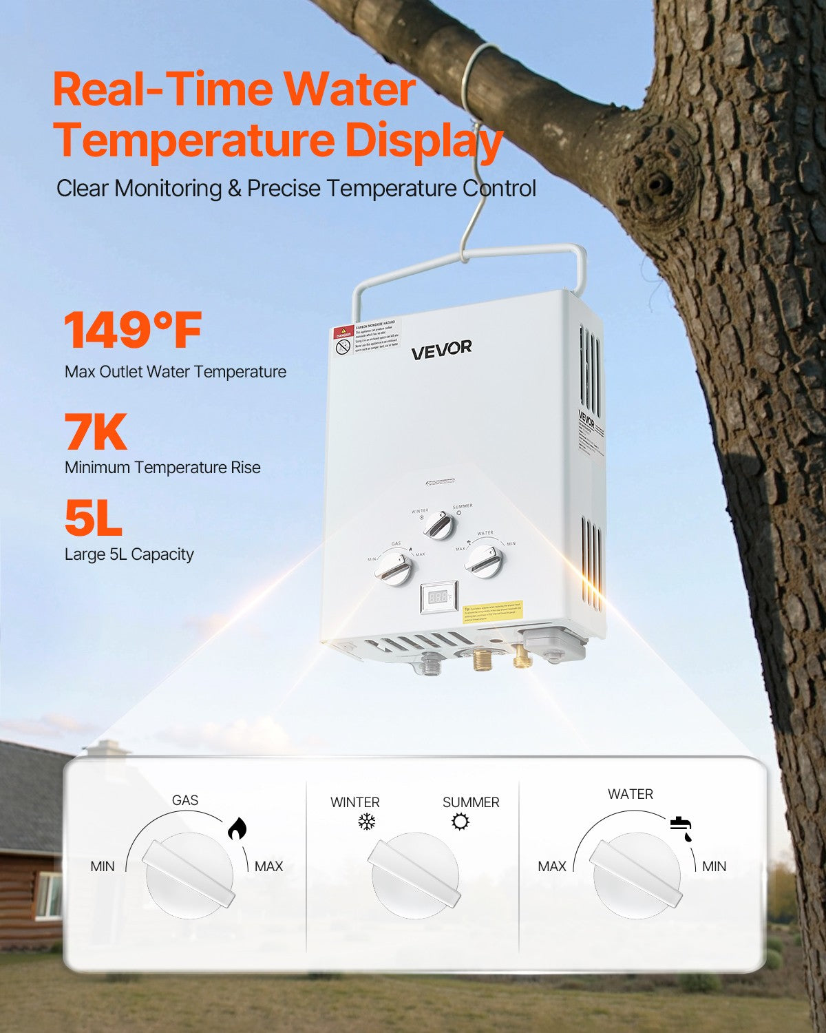 VEVOR Portable Propane Water Heater 5L Tankless with Water Pump for RV Camping