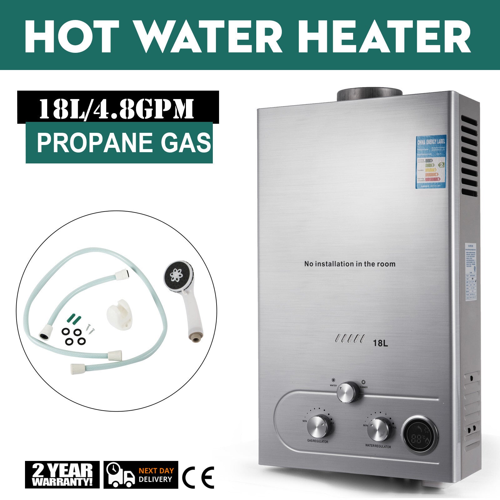 18L 5GPM Natural /Propane Gas Hot Water Heater Tankless On-Demand Instant Boiler