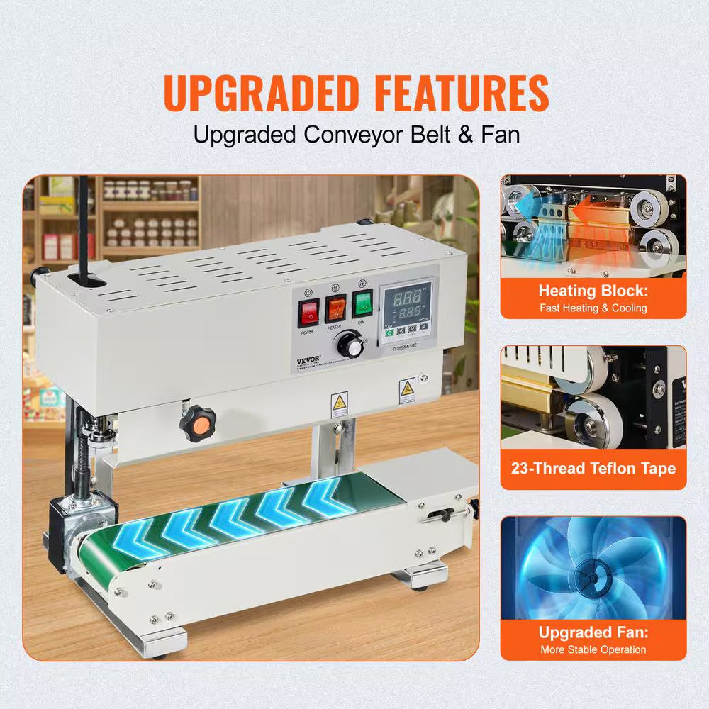 Continuous Bag Band Sealing Machine, White, Food Vacuum Sealer with Digital Temp