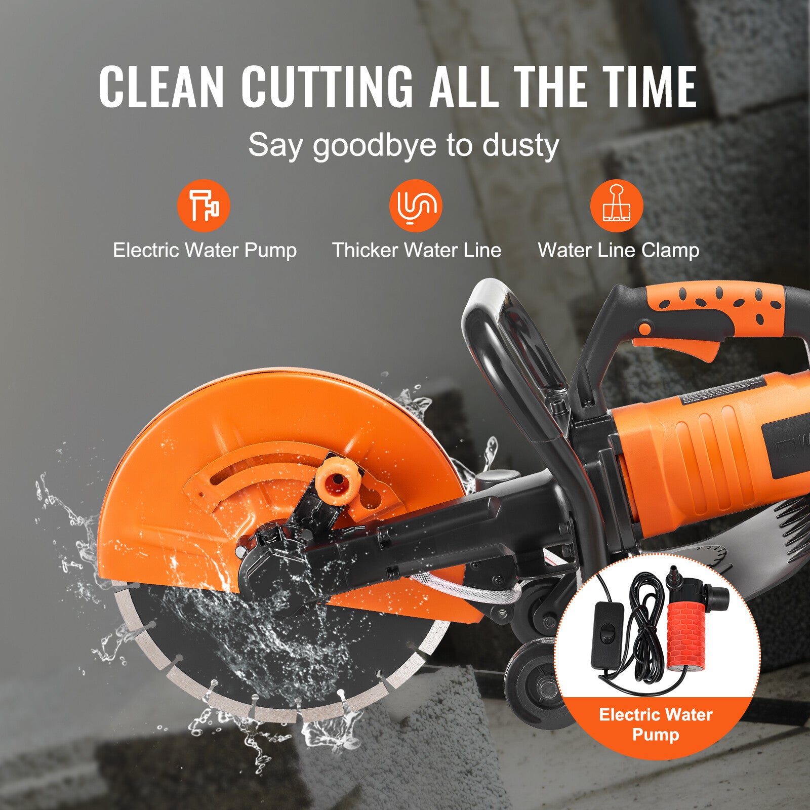 VEVOR 12'' Electric Concrete Saw Wet/Dry Saw Cutter with Water Pump and Blade