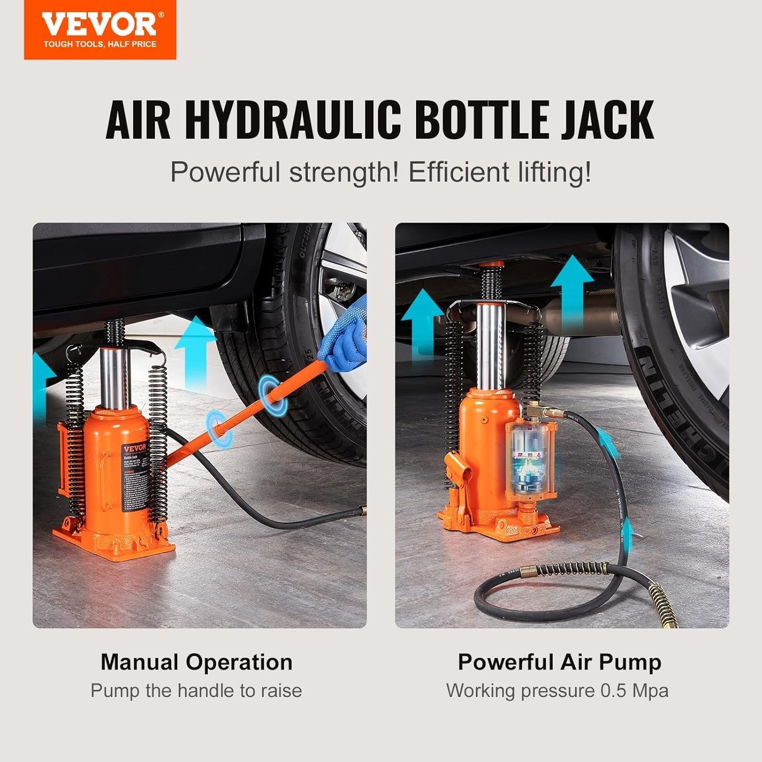 VEVOR Air Hydraulic Bottle Jack, 20 Ton/40000 LBS All Welded Bottle Jack