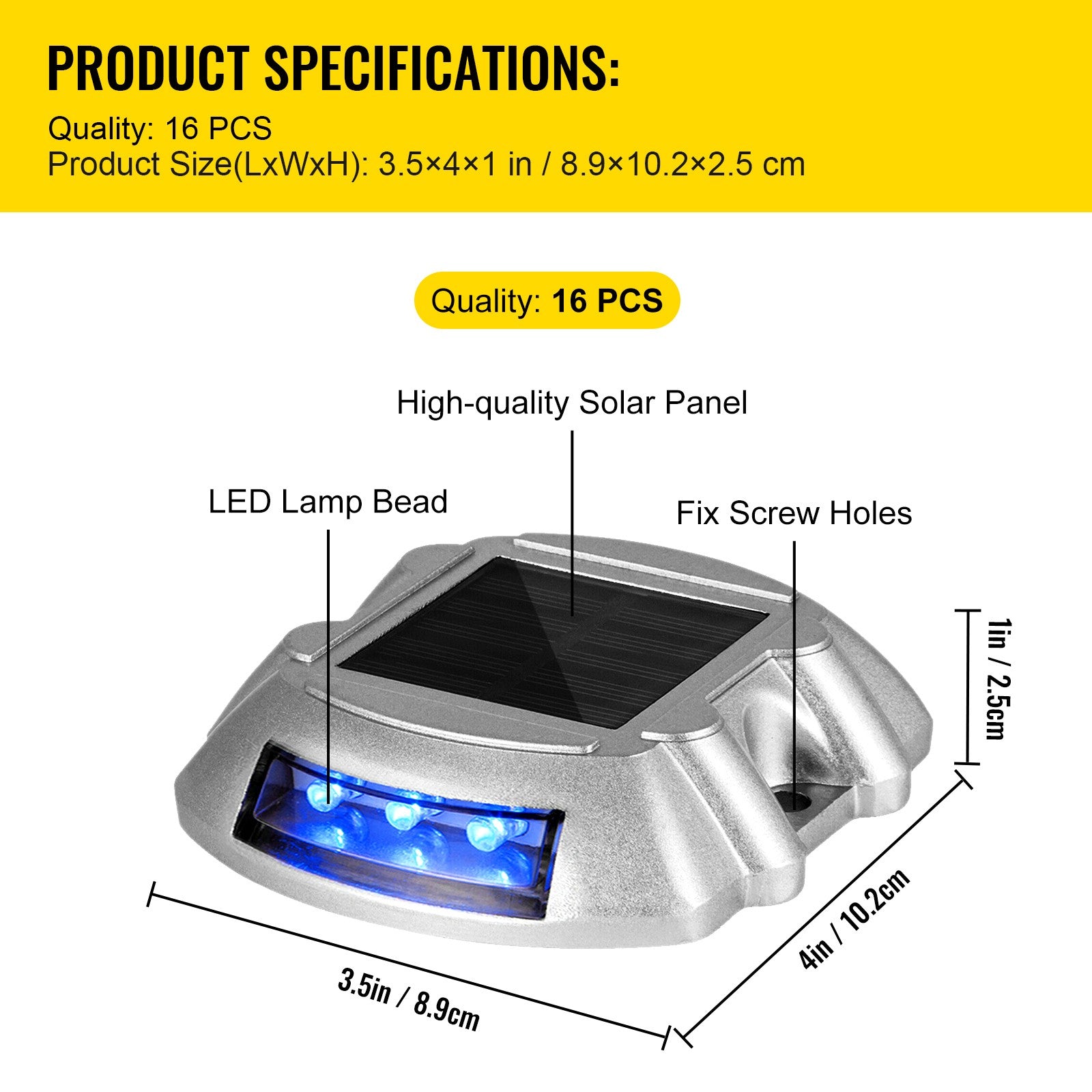 16pcs Solar Driveway Lights 6 LED Outdoor Solar Deck Pathway Lights IP68