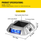 16pcs Solar Driveway Lights 6 LED Outdoor Solar Deck Pathway Lights IP68