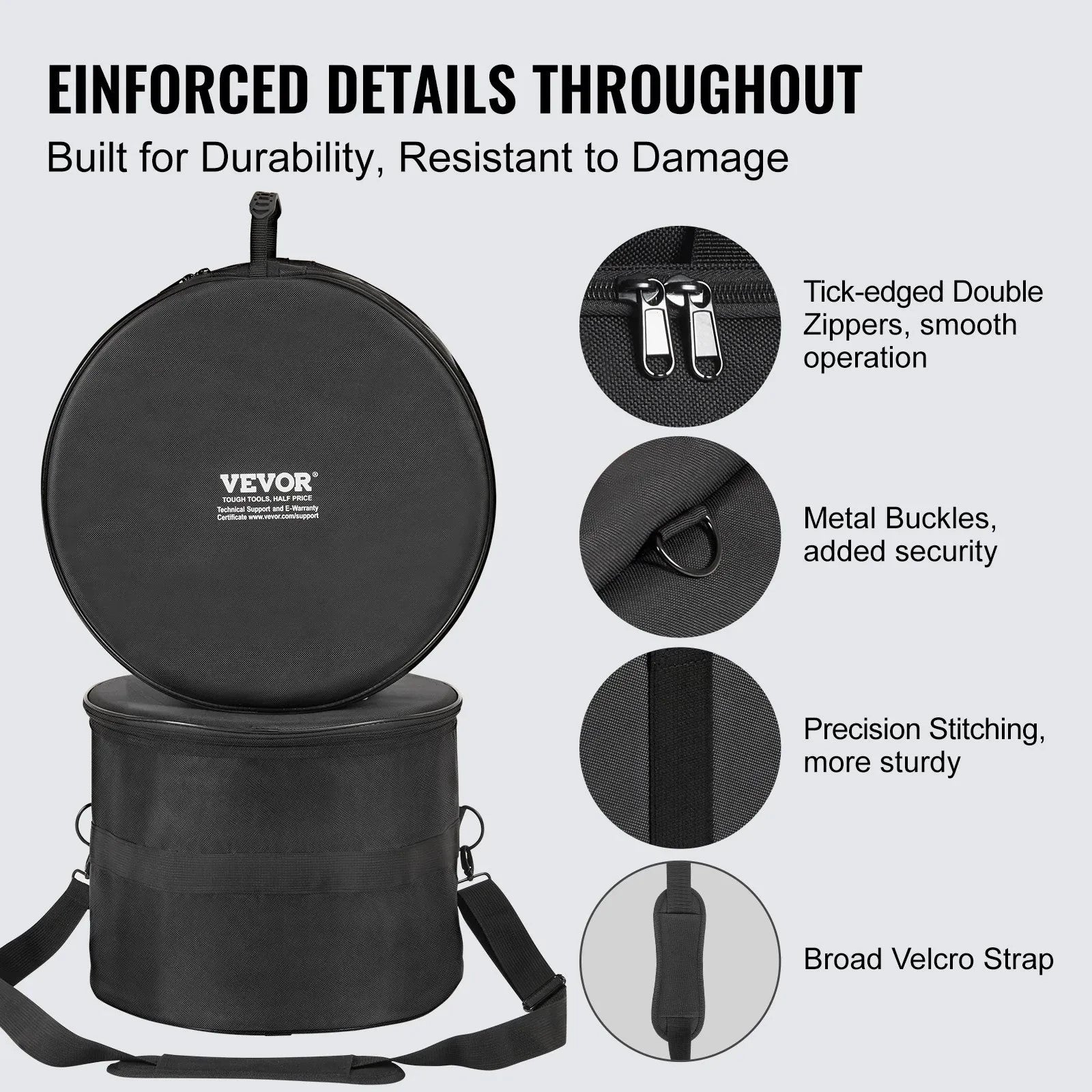 VEVOR 5-Piece Drum Bag Set Padded Drum Cases 1680D Oxford Fabric Foldable