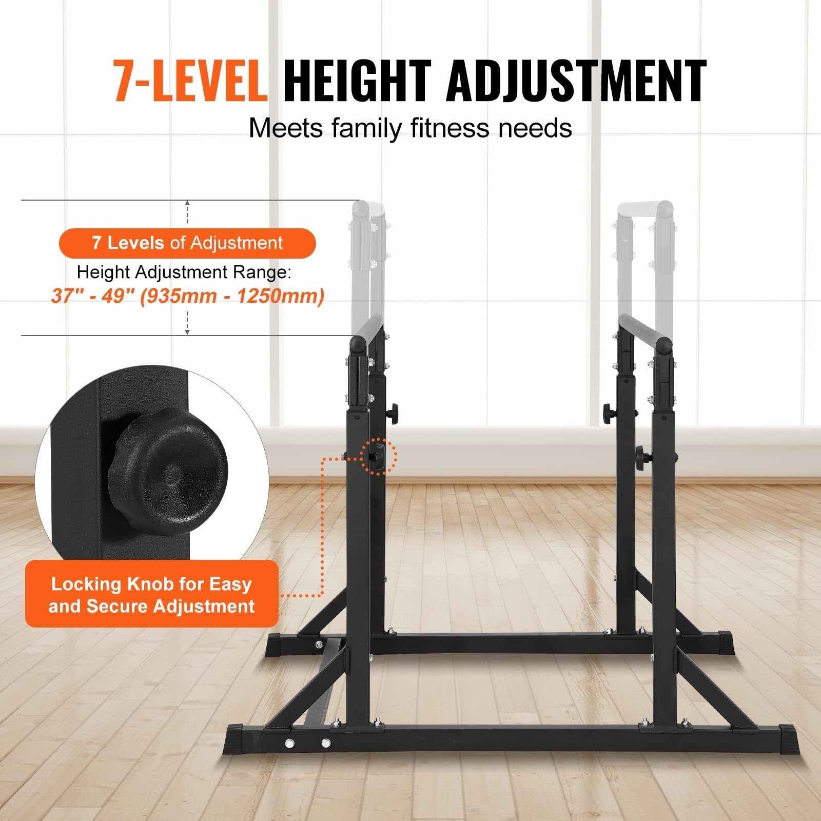 Adjustable Black Dip Bar Station Heavy Duty Portable Calisthenics Workout Stand