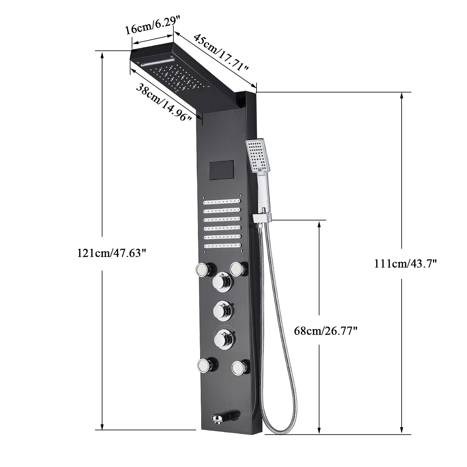 LED Shower Panel Tower Massage System Rain&Waterfall Jets Faucet Stainless Steel