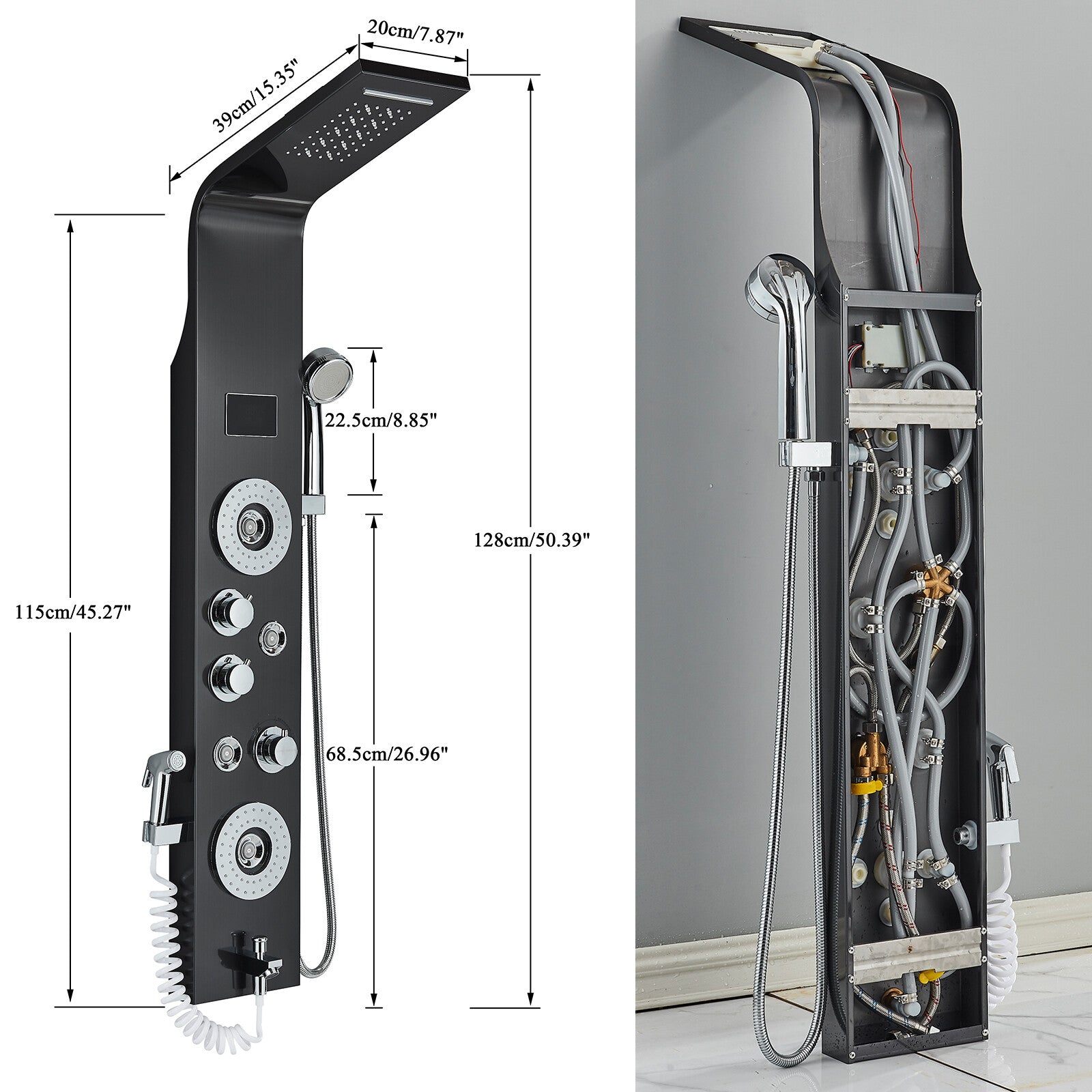 LED Shower Panel Tower Massage System Rain&Waterfall Jets Faucet Stainless Steel
