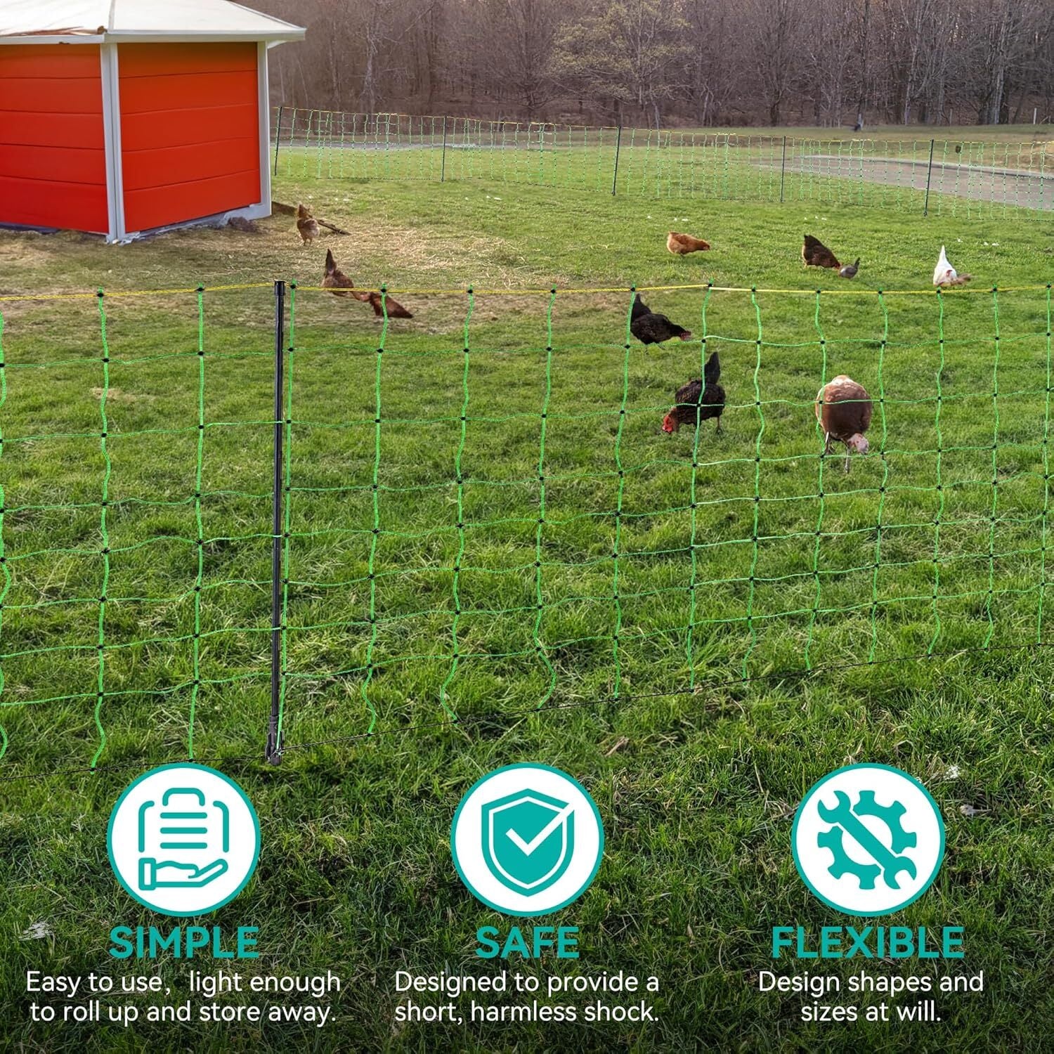 Electric Netting Fence Mesh Kit Sheep Fencing 42.5" H x 164' L with Posts Spikes