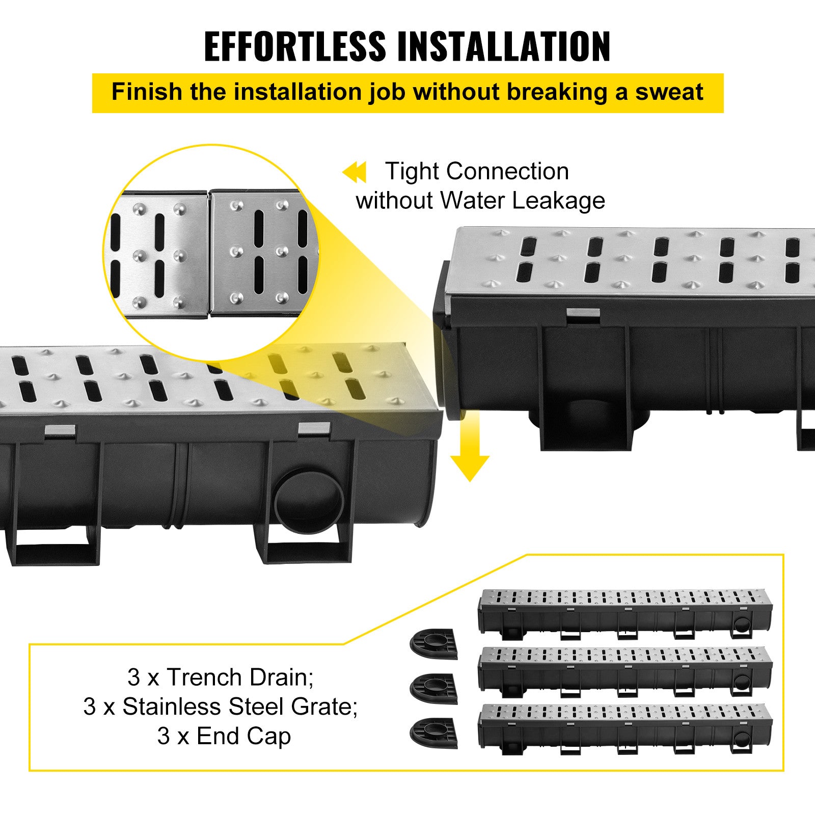 VEVOR Drainage Trench Driveway Channel Drain Kit Metal Grate-5.8"x5.2"-3 Pack