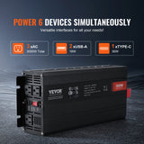 Power Inverter 3000W 6000W 12V DC to 110V 120V AC LCD Outdoor for Car Truck Home