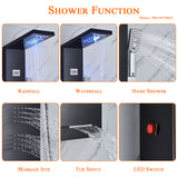 LED Shower Panel Tower Massage System Rain&Waterfall Jets Faucet Stainless Steel