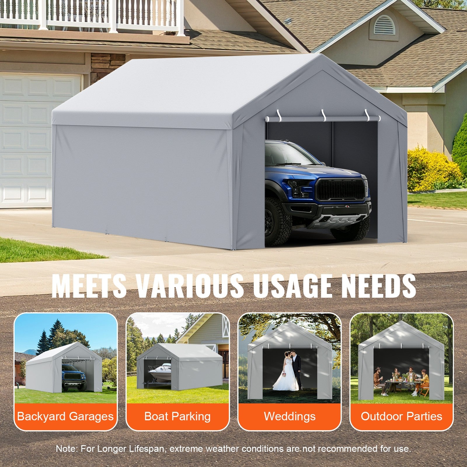 Carport Replacement Canopy Car Shelter Top+Side 10x20ft Frame Not Included