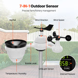 7-in-1 Wireless Weather Station 7.5 in Display for Indoor Outdoor-NO WIFI