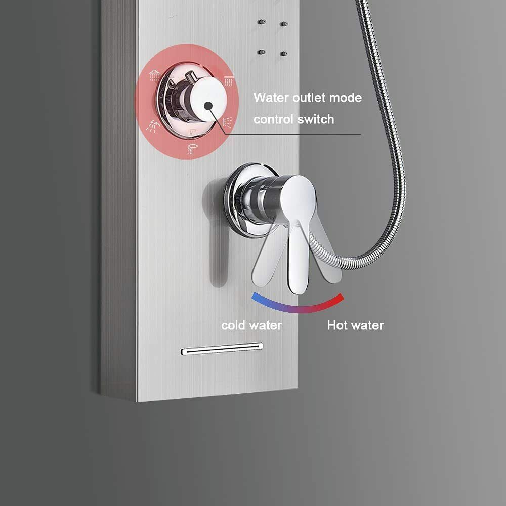 LED Shower Panel Tower Massage System Rain&Waterfall Jets Faucet Stainless Steel